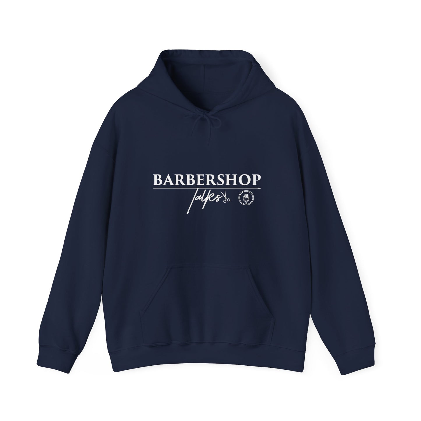 Barbershop Talk Logo White Adult Hoodie
