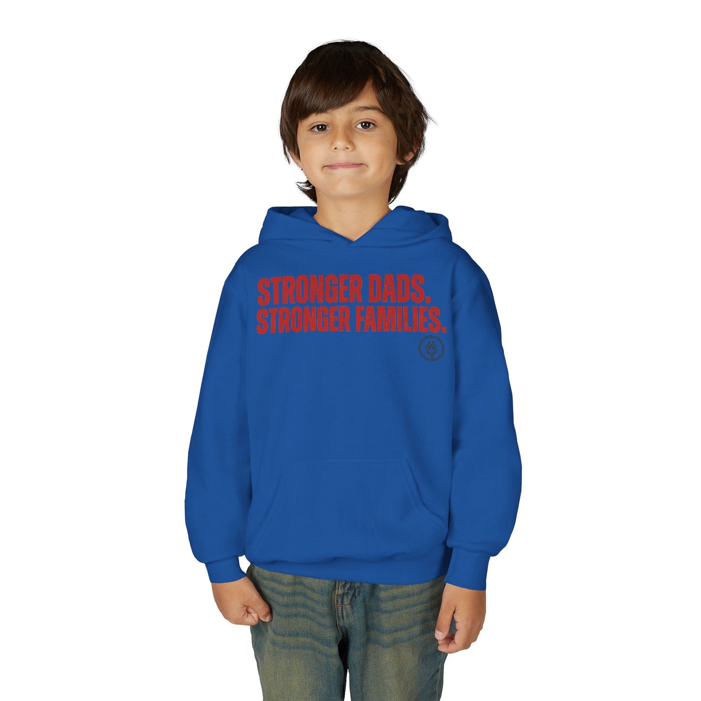 Youth Hoodie — "Stronger Dads, Stronger Families." Motivational Kids Pullover