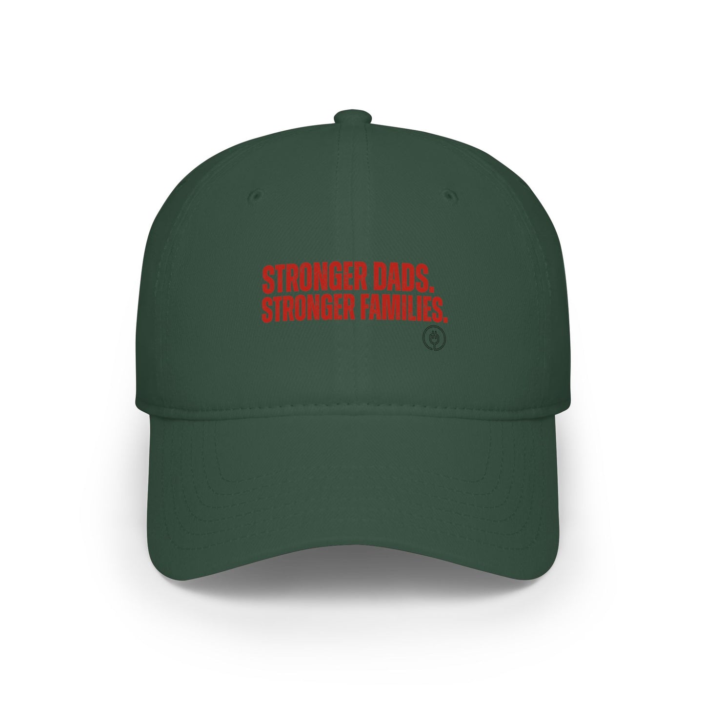 Stronger Dads, Stronger Families Baseball Cap — Embroidered Red Text Dad Hat