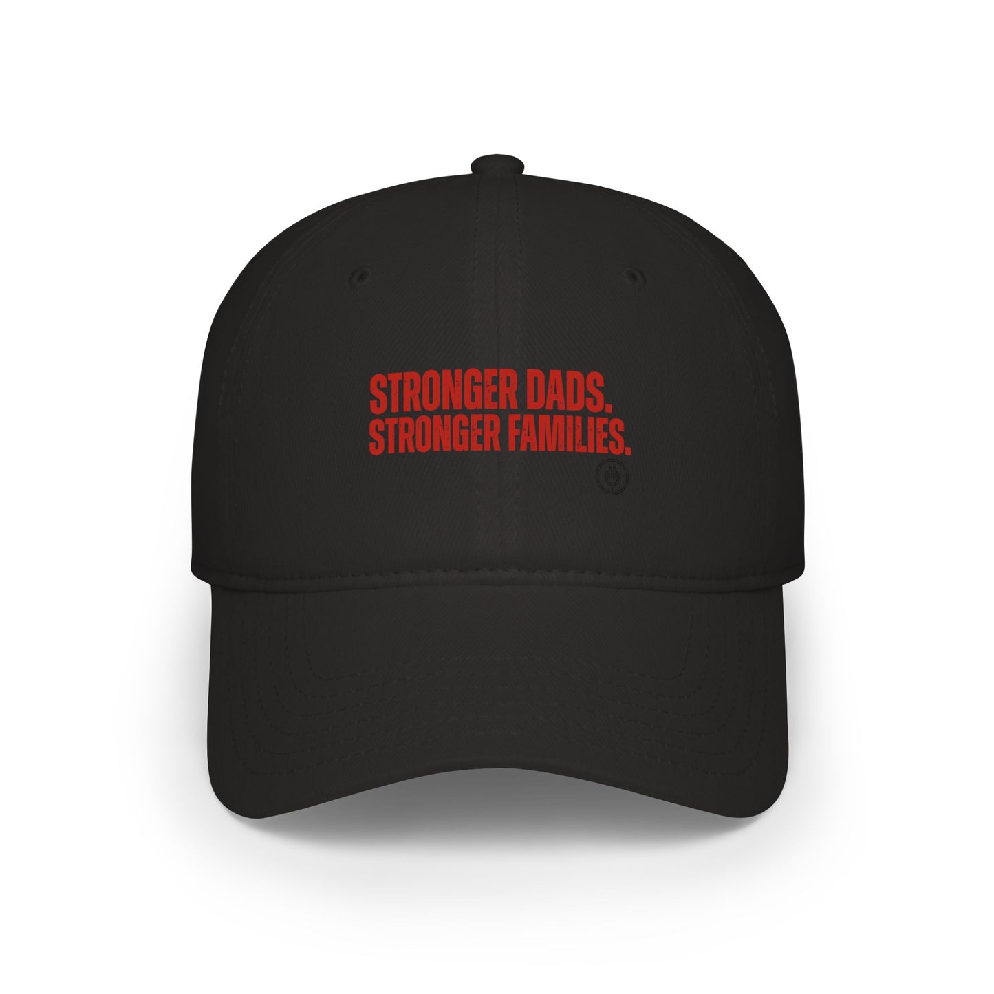 Stronger Dads, Stronger Families Baseball Cap — Embroidered Red Text Dad Hat