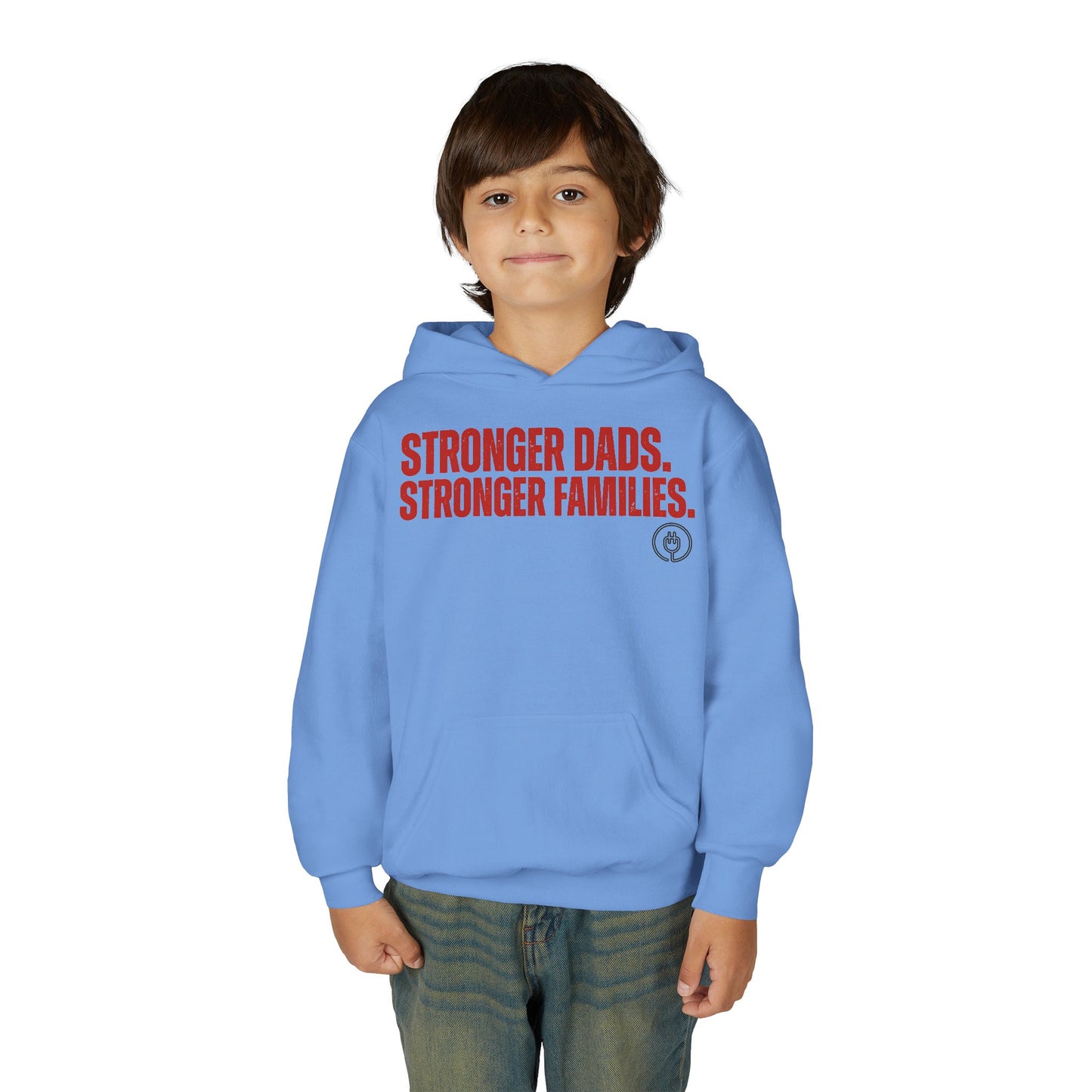 Youth Hoodie — "Stronger Dads, Stronger Families." Motivational Kids Pullover