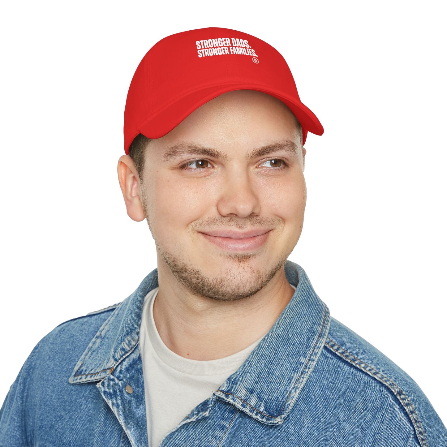 Dad Strength Baseball Cap — "Stronger Dads, Stronger Families." Red Low-Profile Hat