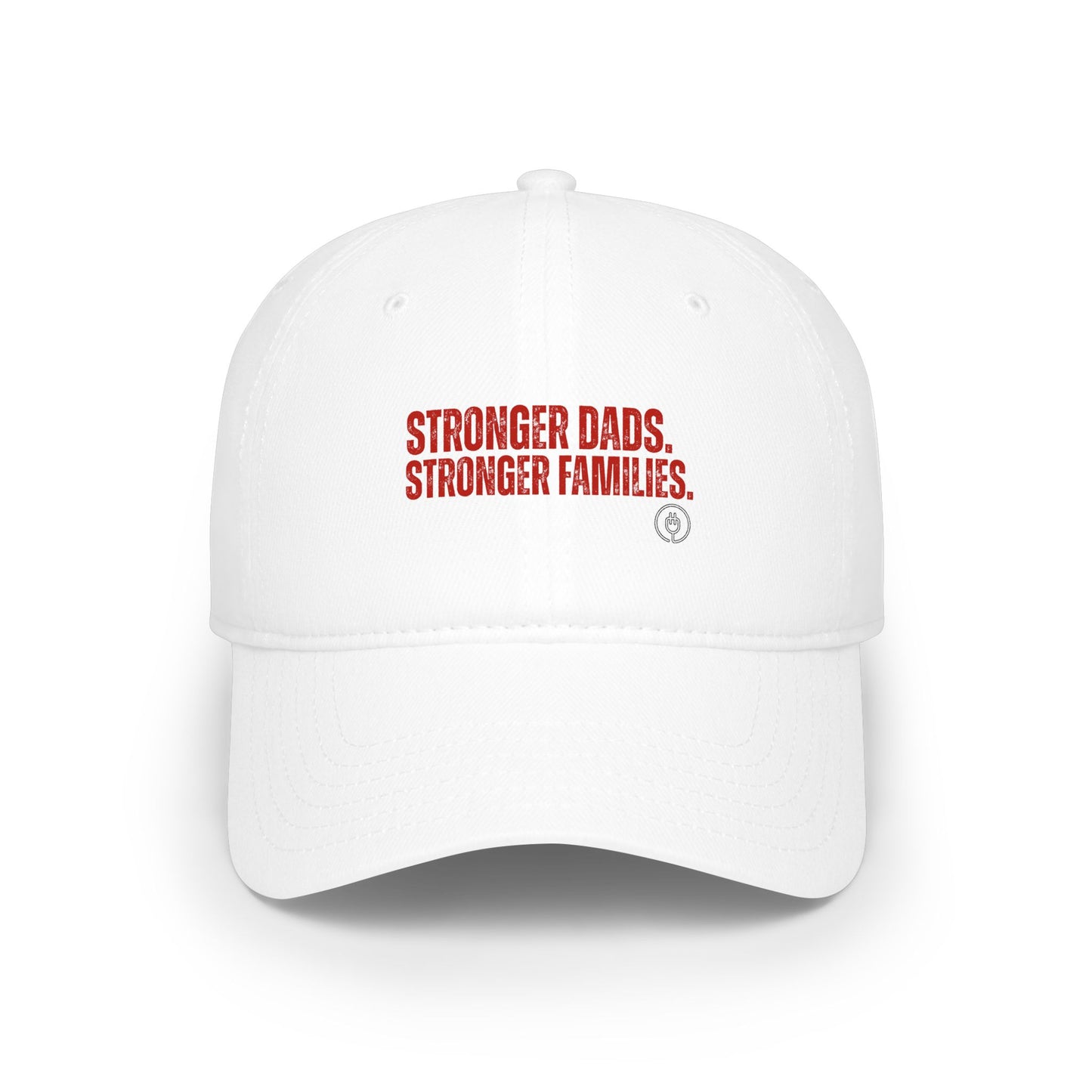 Stronger Dads, Stronger Families Baseball Cap — Embroidered Red Text Dad Hat