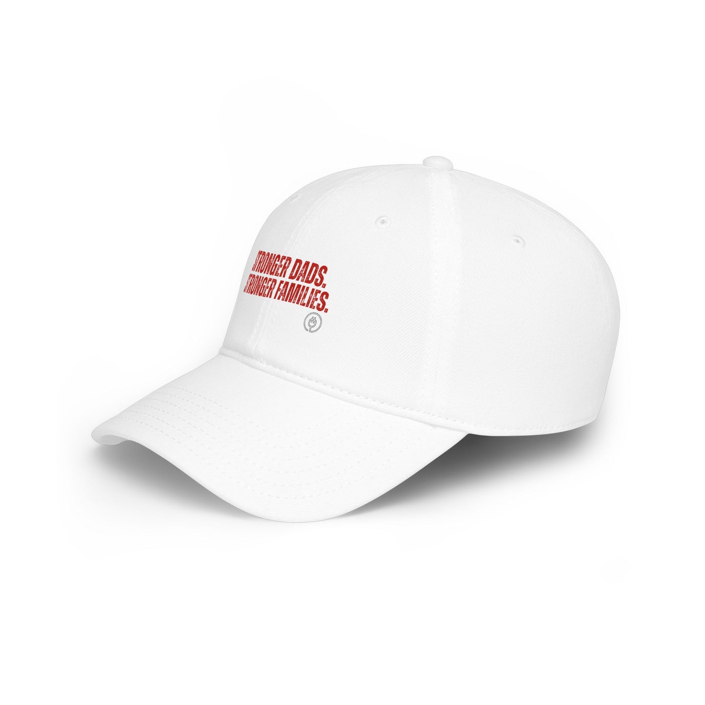 Stronger Dads, Stronger Families Baseball Cap — Embroidered Red Text Dad Hat