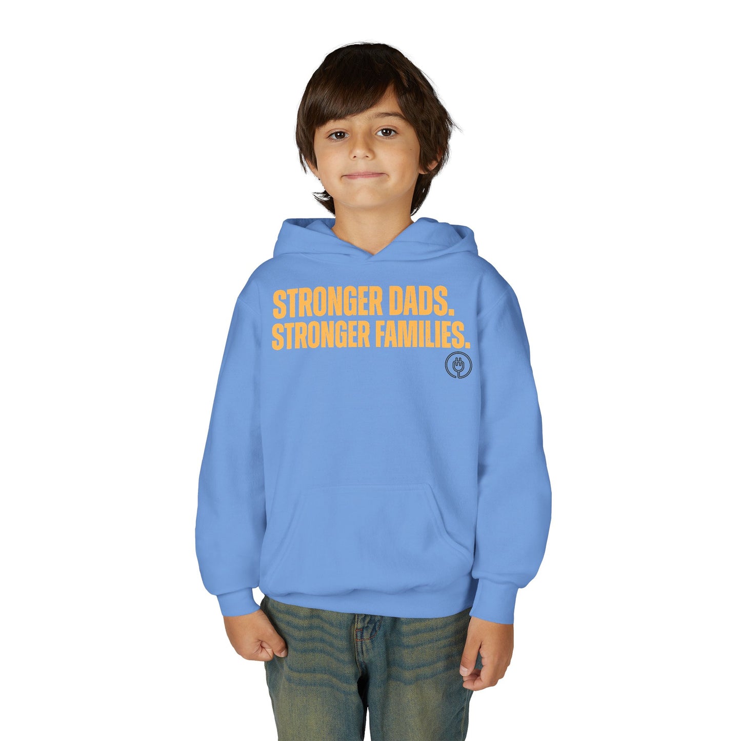 Youth Hoodie — "Stronger Dads. Stronger Families." Motivational Kids Pullover