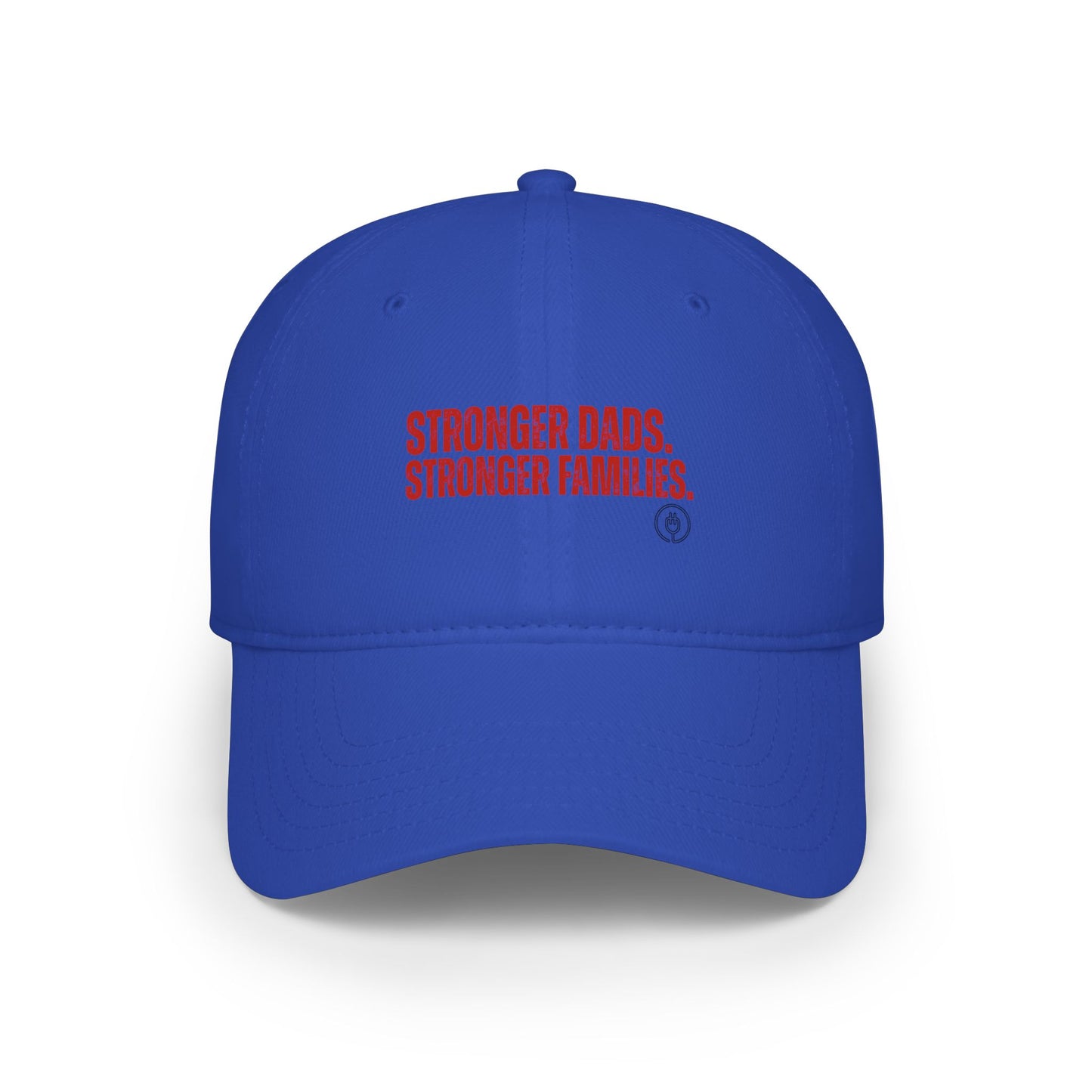 Stronger Dads, Stronger Families Baseball Cap — Embroidered Red Text Dad Hat