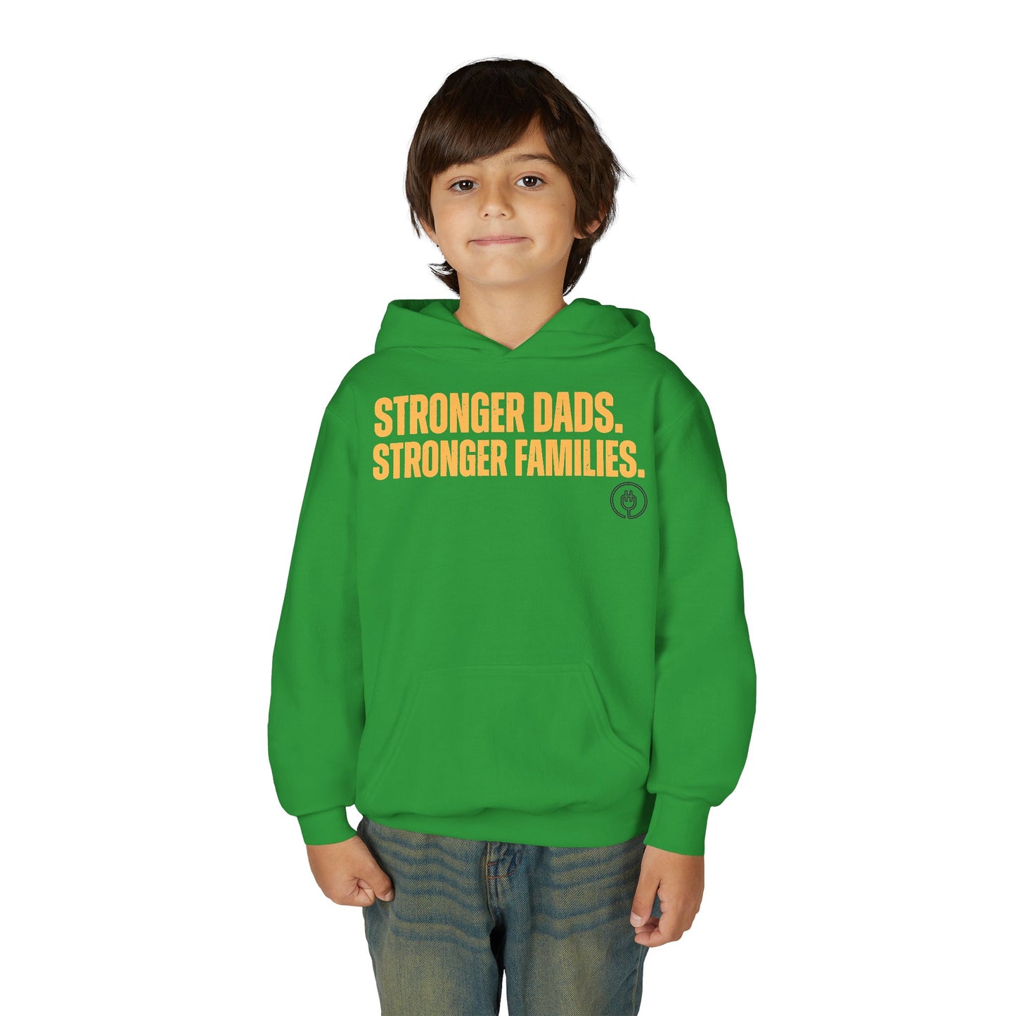 Youth Hoodie — "Stronger Dads. Stronger Families." Motivational Kids Pullover