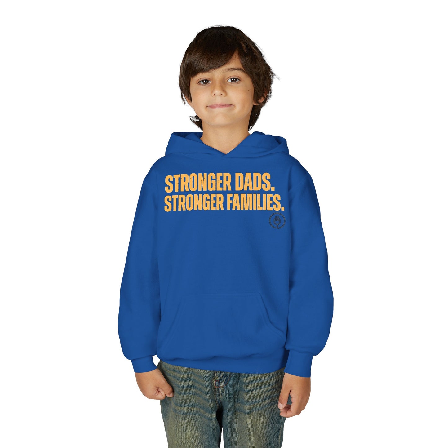 Youth Hoodie — "Stronger Dads. Stronger Families." Motivational Kids Pullover