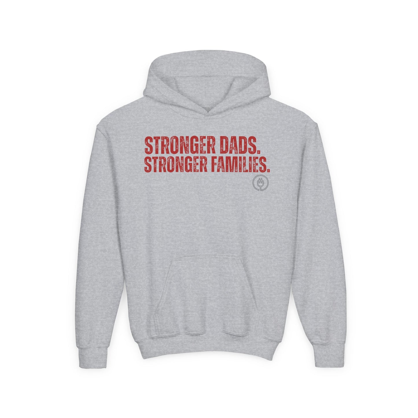Youth Hoodie — "Stronger Dads, Stronger Families." Motivational Kids Pullover