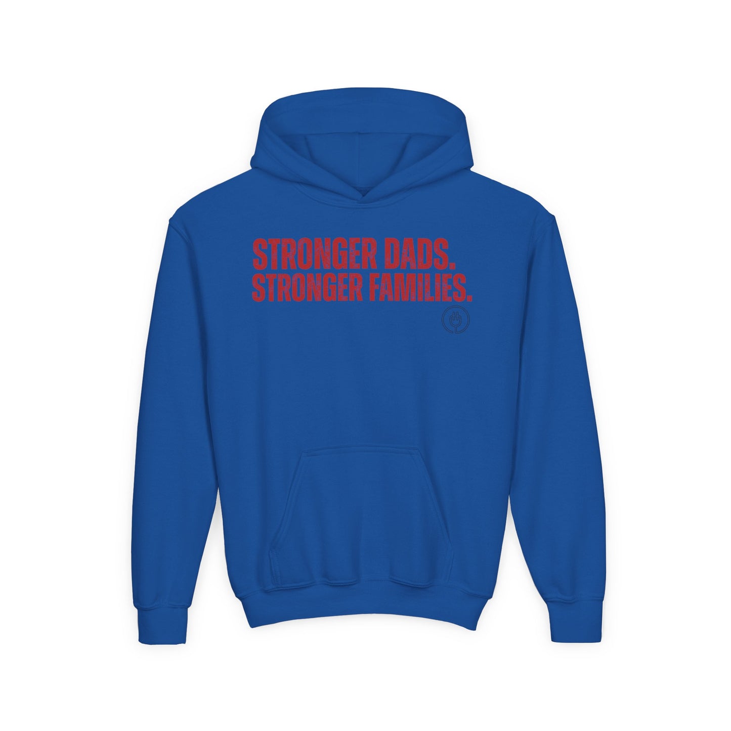 Youth Hoodie — "Stronger Dads, Stronger Families." Motivational Kids Pullover