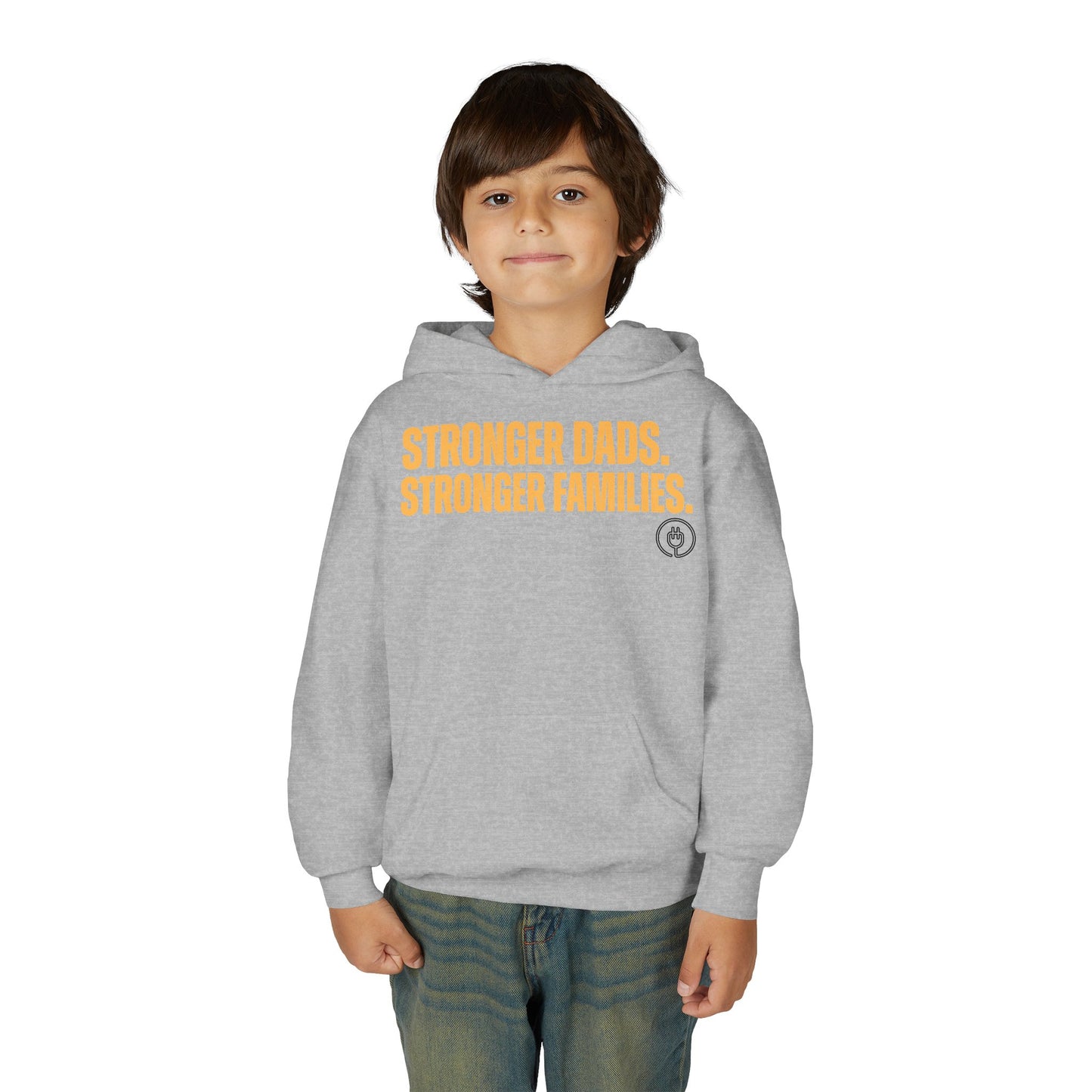 Youth Hoodie — "Stronger Dads. Stronger Families." Motivational Kids Pullover