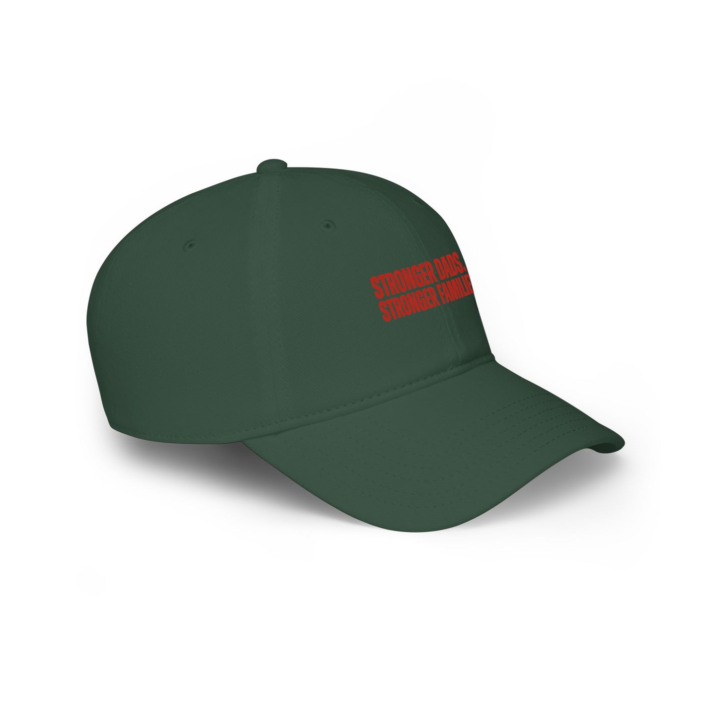 Stronger Dads, Stronger Families Baseball Cap — Embroidered Red Text Dad Hat