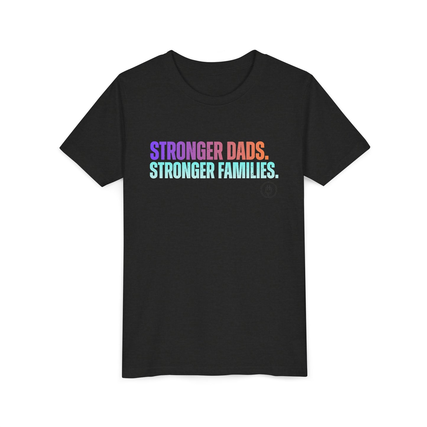 Youth Tee — "Stronger Dads. Stronger Families." Pastel Gradient Kids Shirt