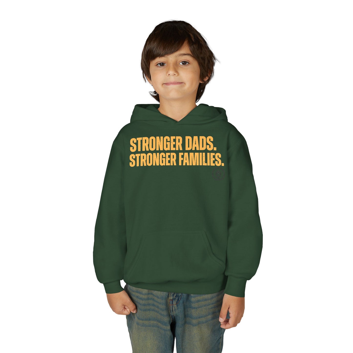 Youth Hoodie — "Stronger Dads. Stronger Families." Motivational Kids Pullover