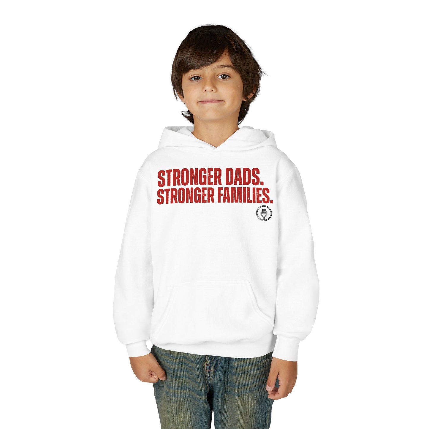Youth Hoodie — "Stronger Dads, Stronger Families." Motivational Kids Pullover