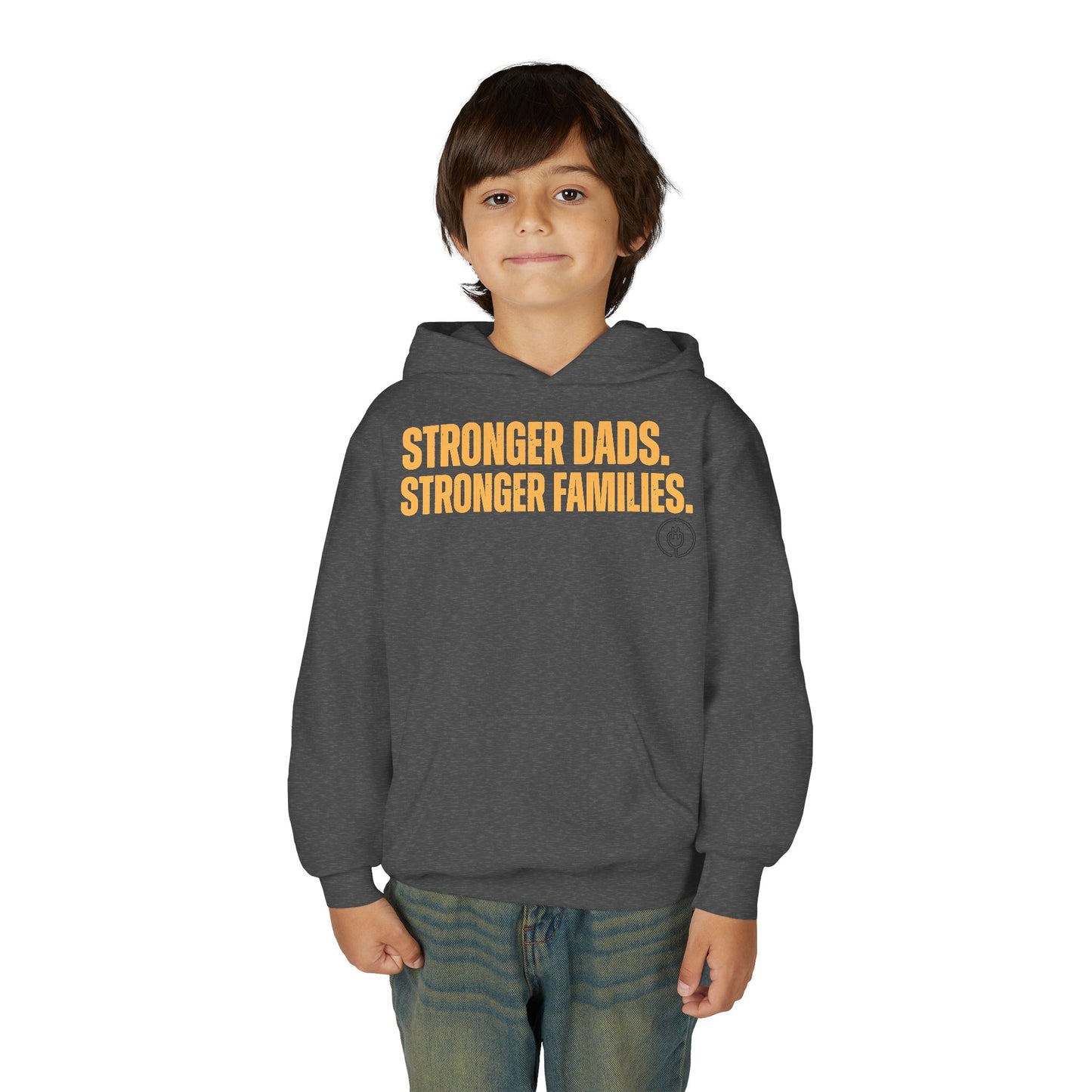 Youth Hoodie — "Stronger Dads. Stronger Families." Motivational Kids Pullover
