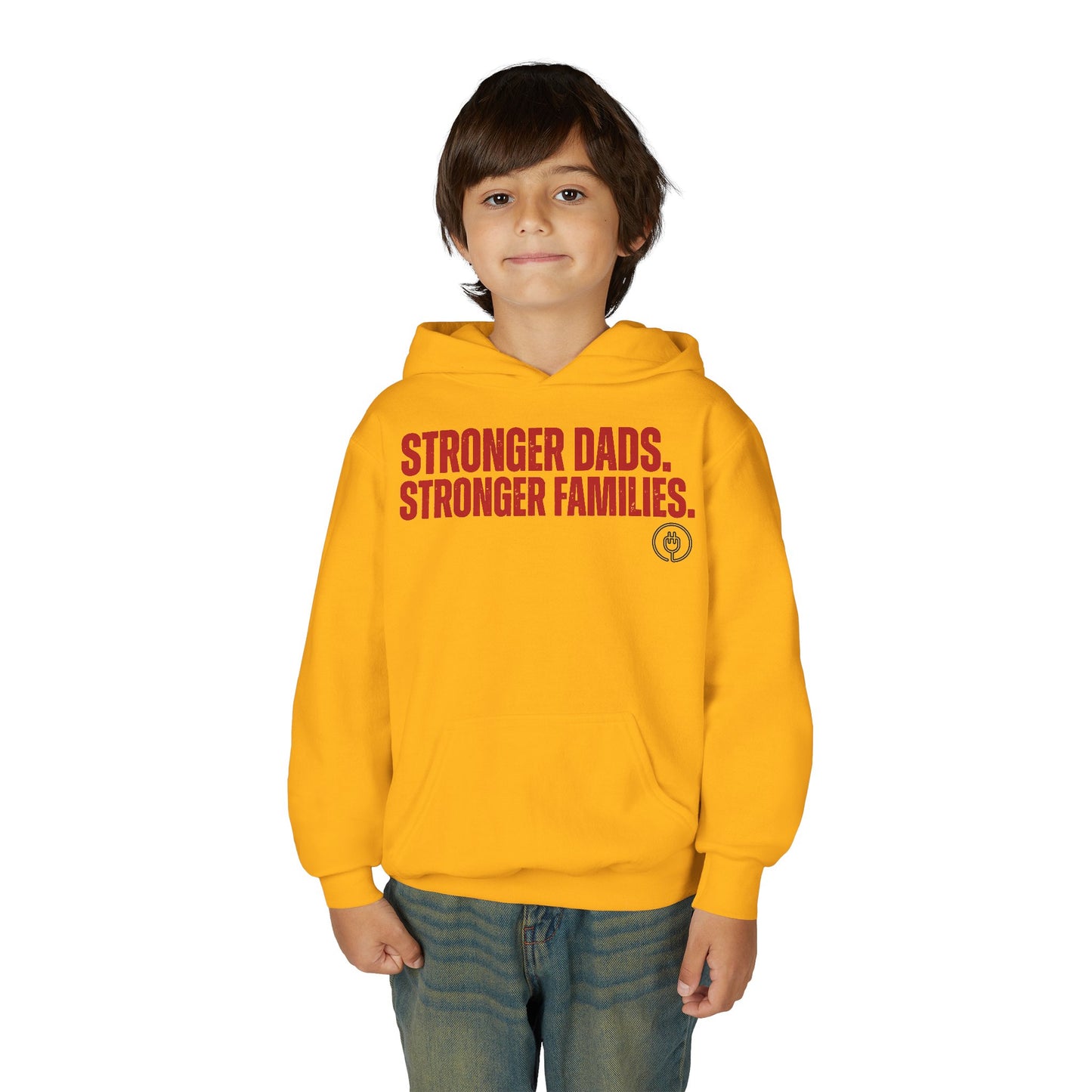 Youth Hoodie — "Stronger Dads, Stronger Families." Motivational Kids Pullover