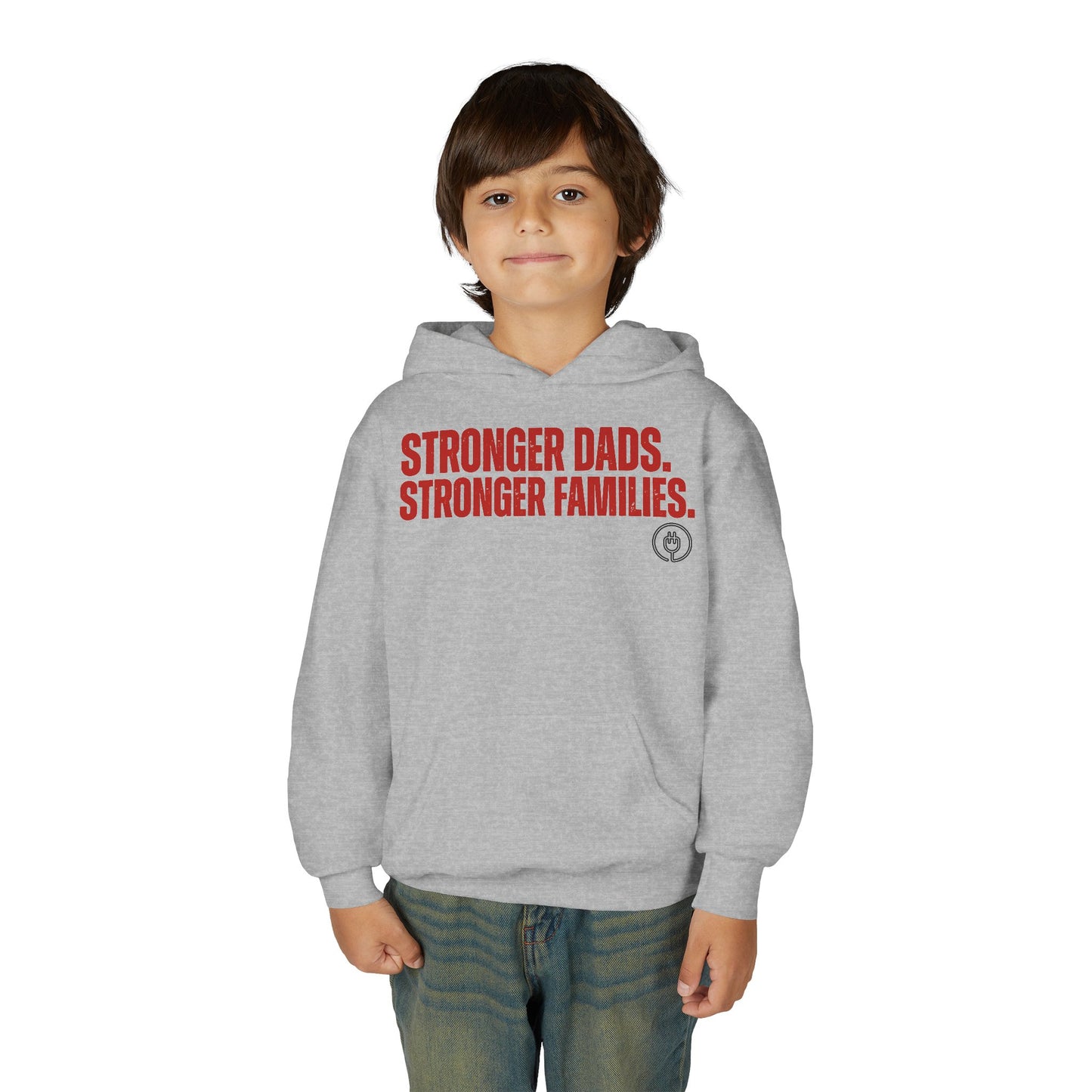 Youth Hoodie — "Stronger Dads, Stronger Families." Motivational Kids Pullover