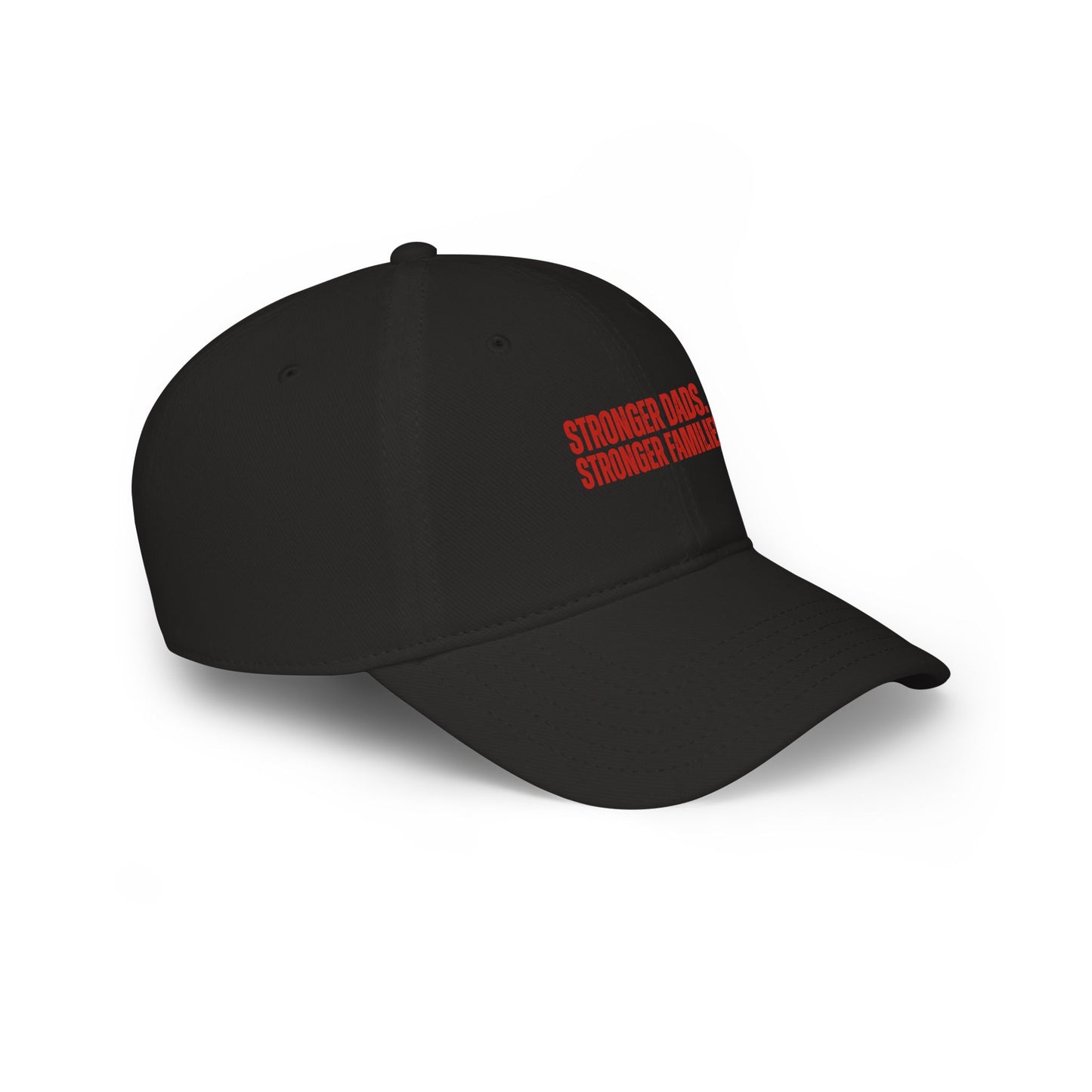 Stronger Dads, Stronger Families Baseball Cap — Embroidered Red Text Dad Hat
