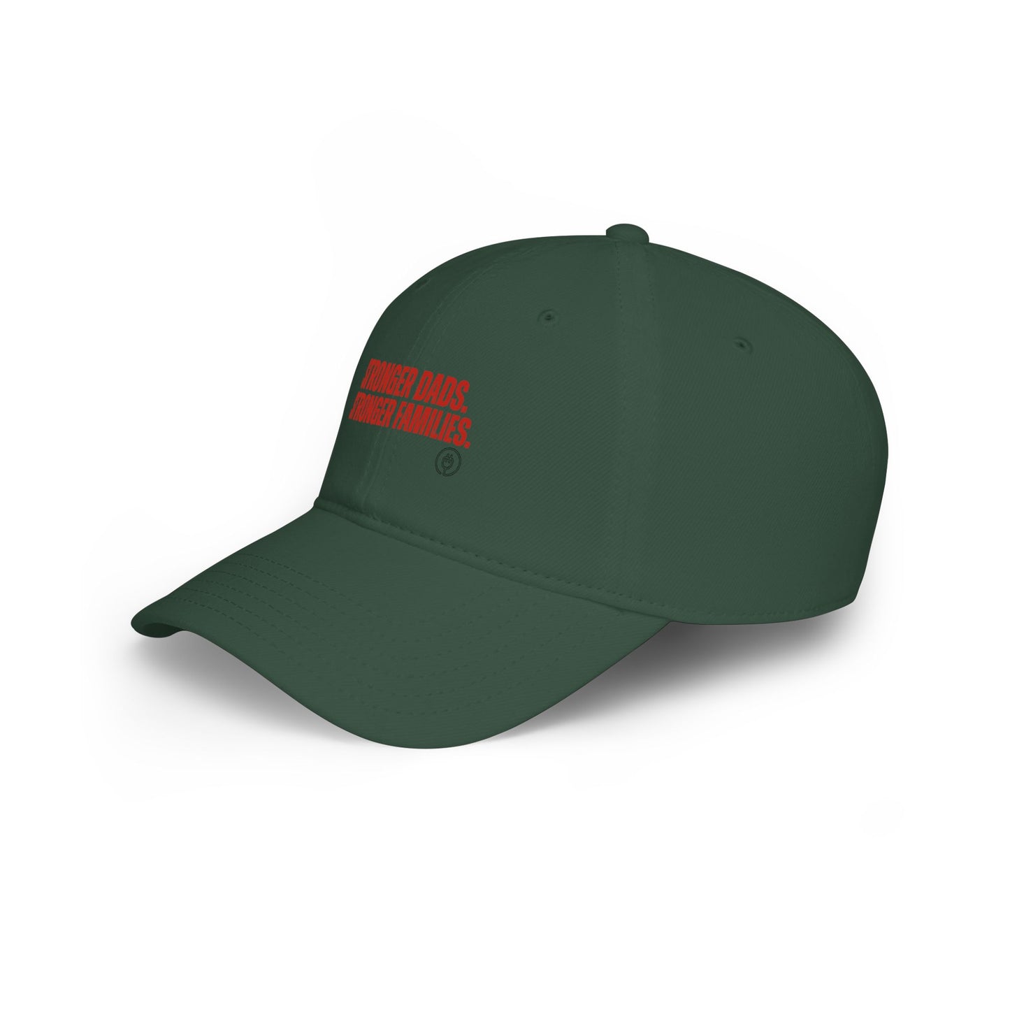 Stronger Dads, Stronger Families Baseball Cap — Embroidered Red Text Dad Hat