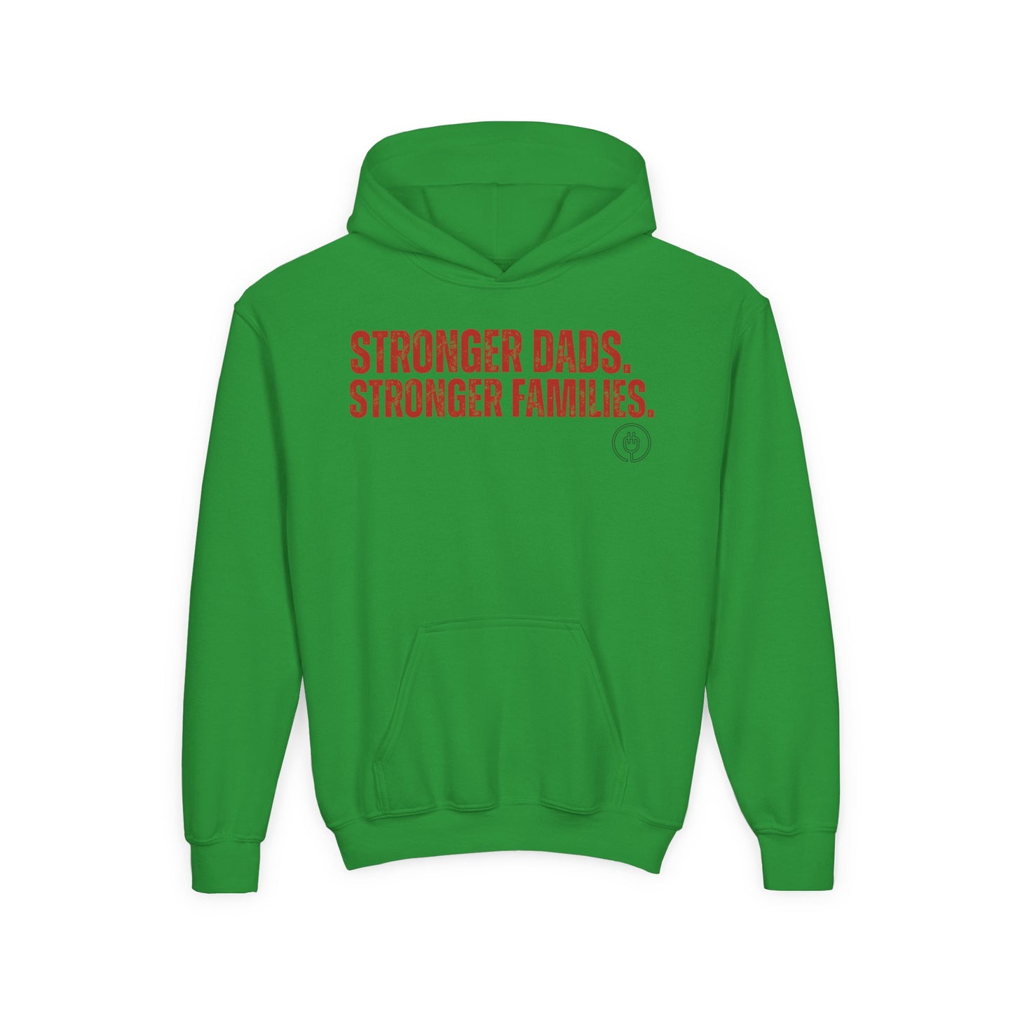 Youth Hoodie — "Stronger Dads, Stronger Families." Motivational Kids Pullover