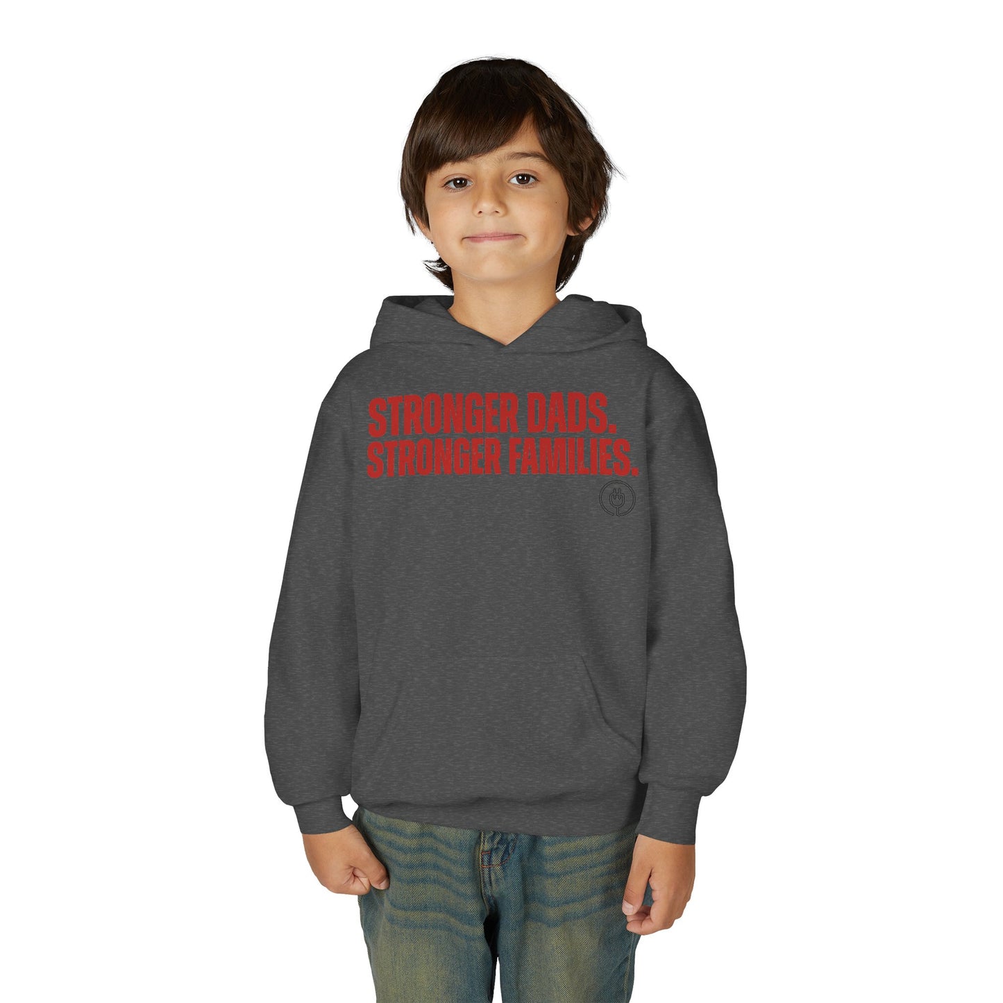 Youth Hoodie — "Stronger Dads, Stronger Families." Motivational Kids Pullover