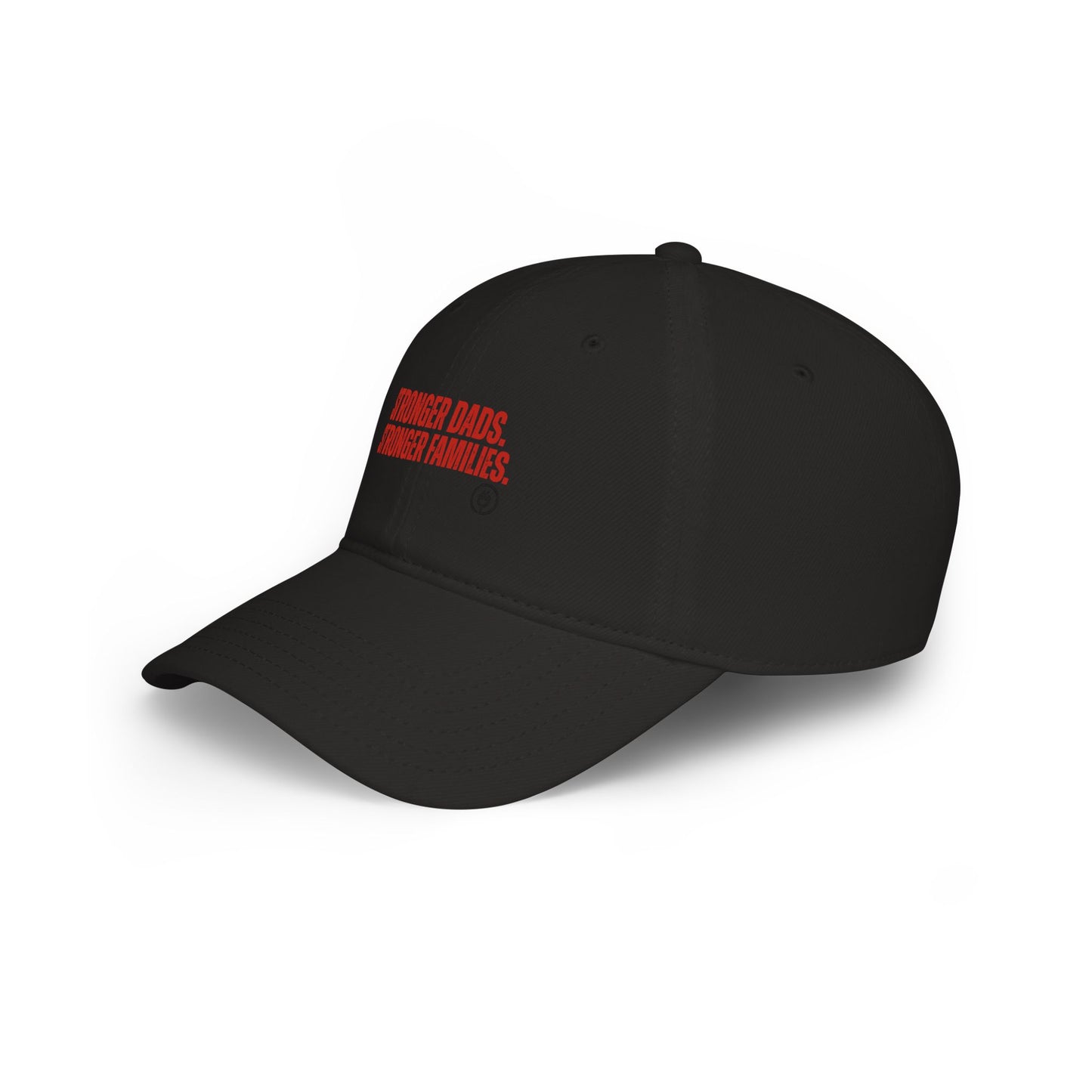 Stronger Dads, Stronger Families Baseball Cap — Embroidered Red Text Dad Hat