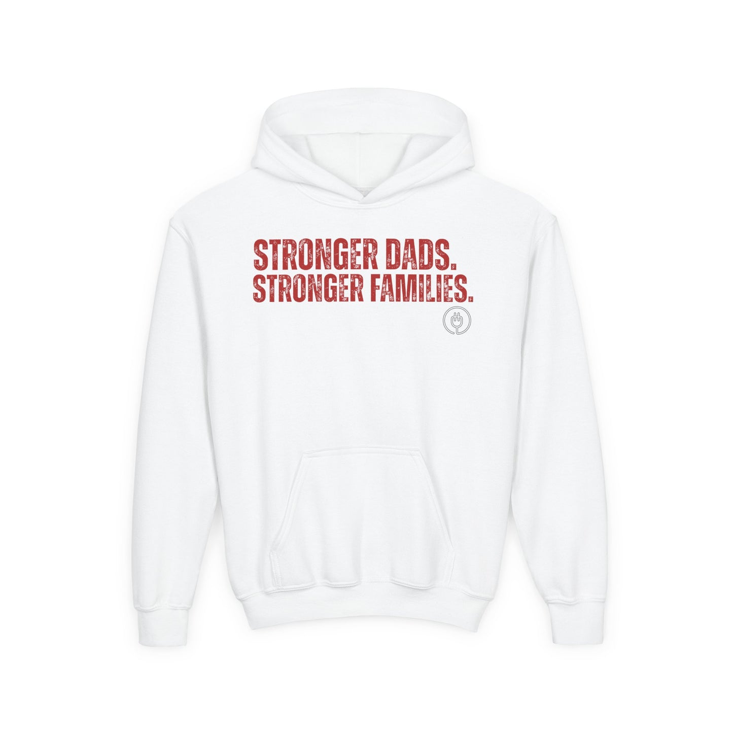 Youth Hoodie — "Stronger Dads, Stronger Families." Motivational Kids Pullover