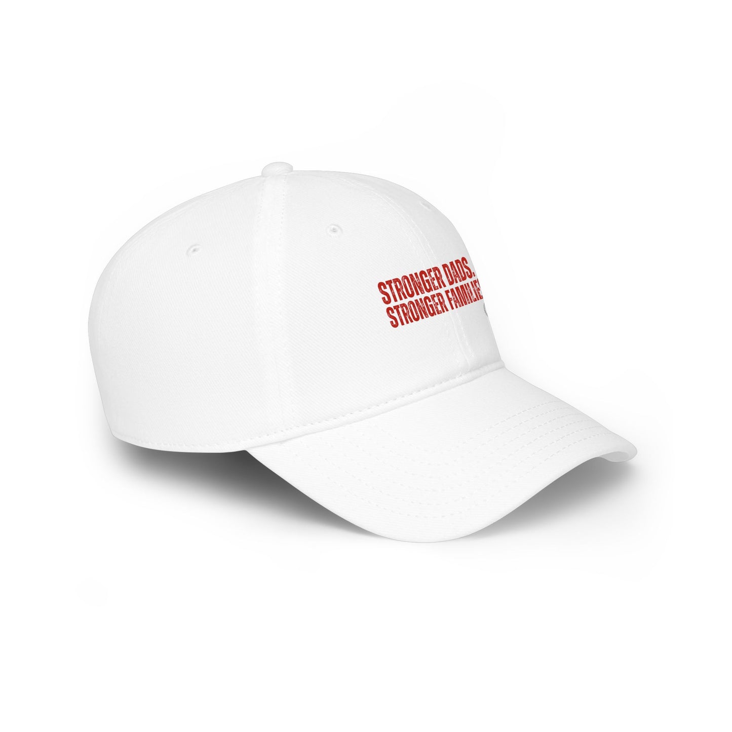 Stronger Dads, Stronger Families Baseball Cap — Embroidered Red Text Dad Hat