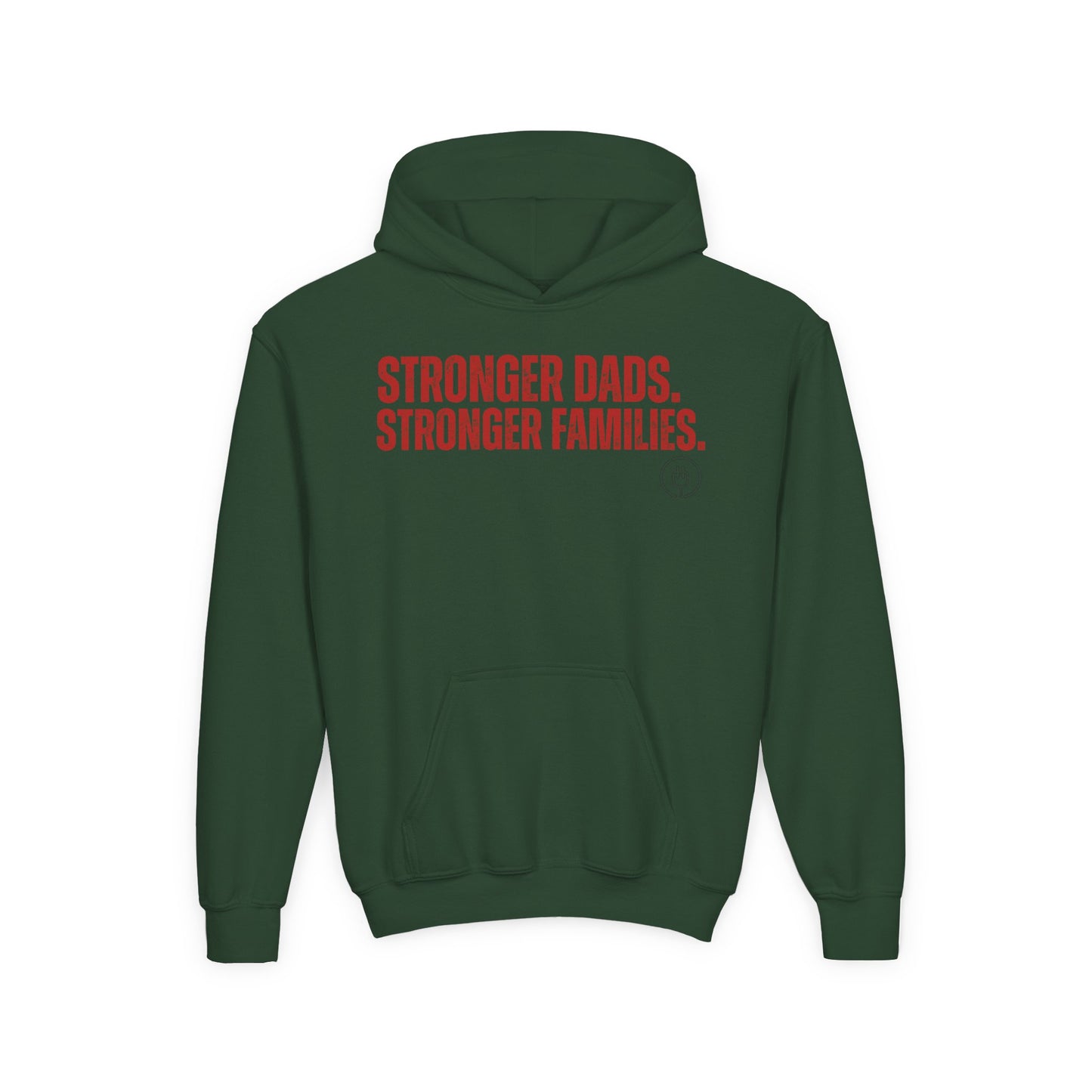 Youth Hoodie — "Stronger Dads, Stronger Families." Motivational Kids Pullover