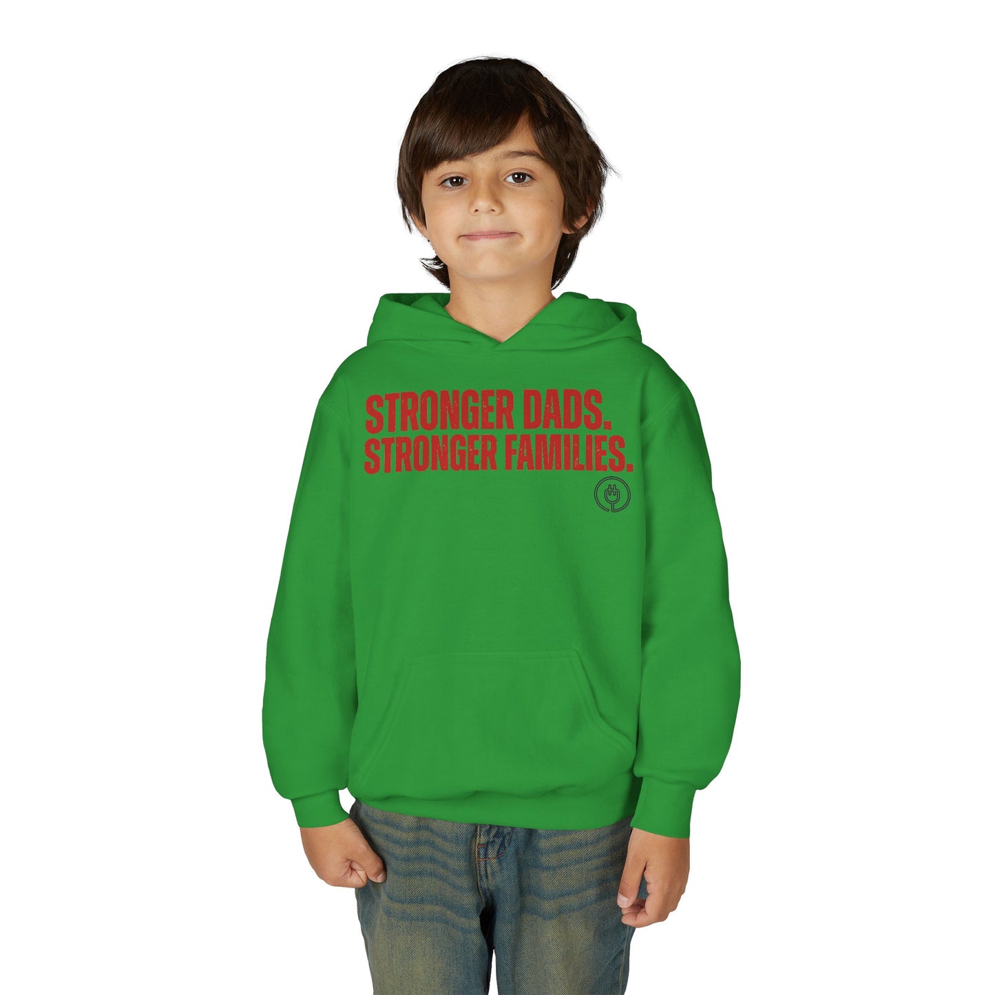 Youth Hoodie — "Stronger Dads, Stronger Families." Motivational Kids Pullover