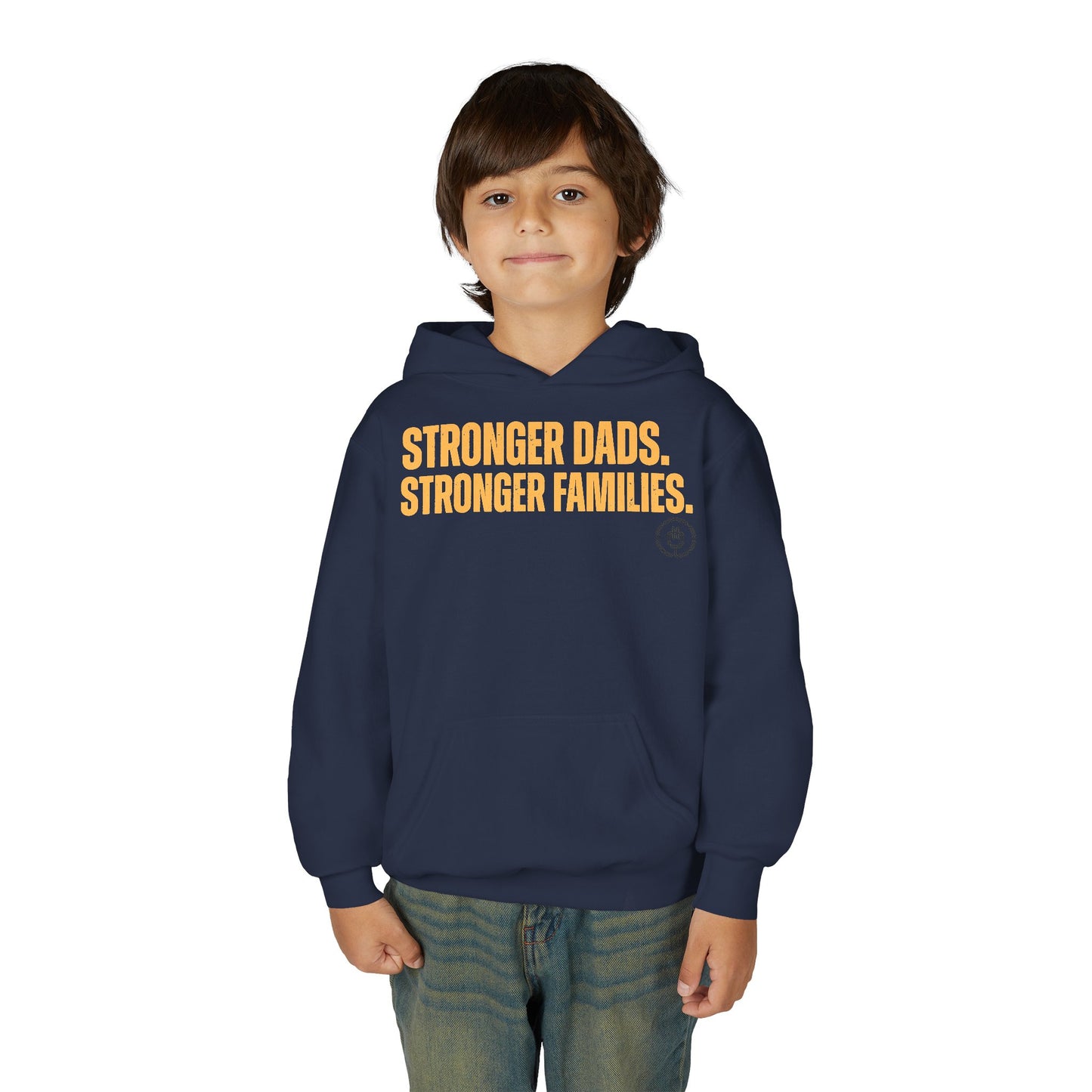 Youth Hoodie — "Stronger Dads. Stronger Families." Motivational Kids Pullover