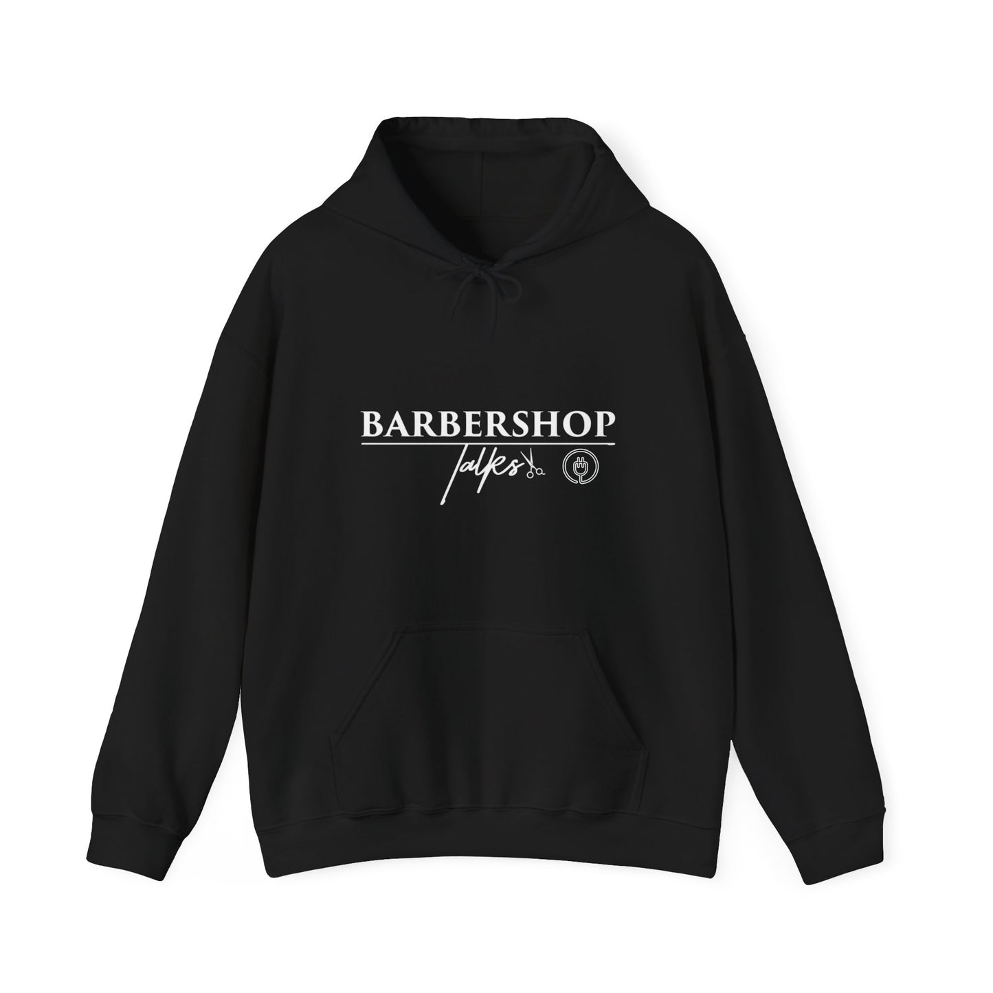 Barbershop Talk Logo White Adult Hoodie