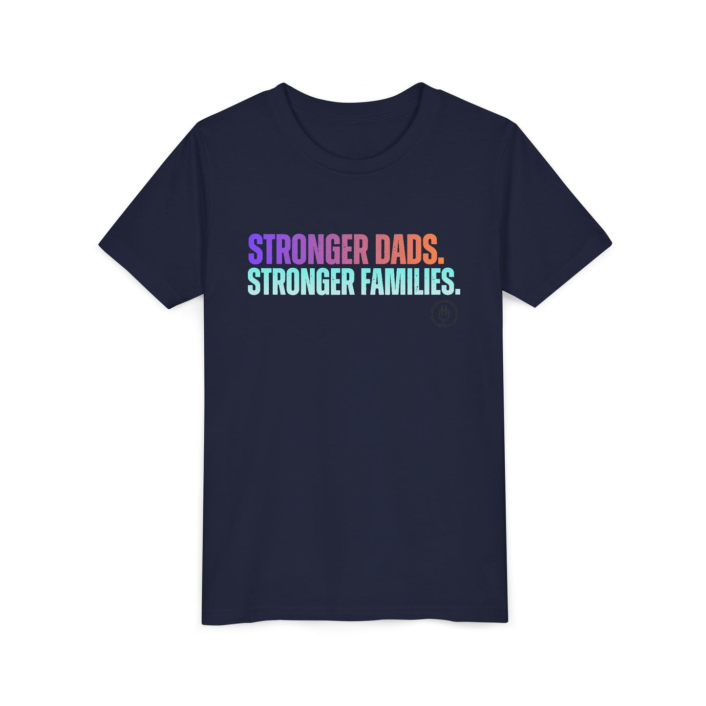 Youth Tee — "Stronger Dads. Stronger Families." Pastel Gradient Kids Shirt