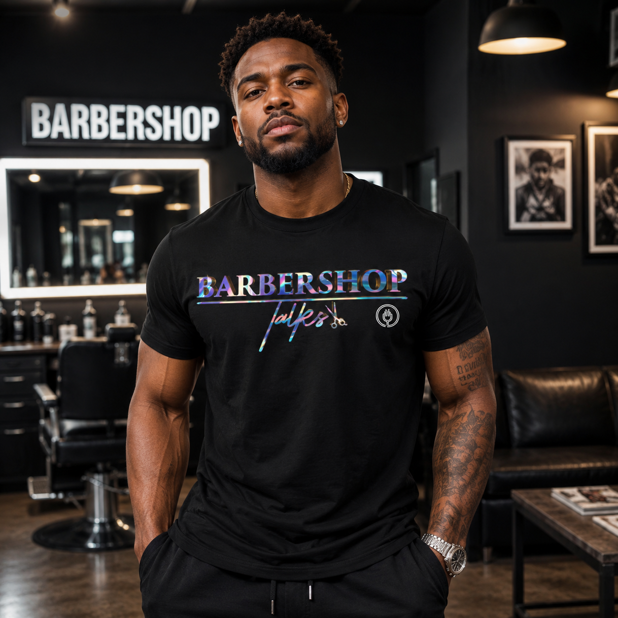 Barbershop Talks Multi Color Adult Shirt