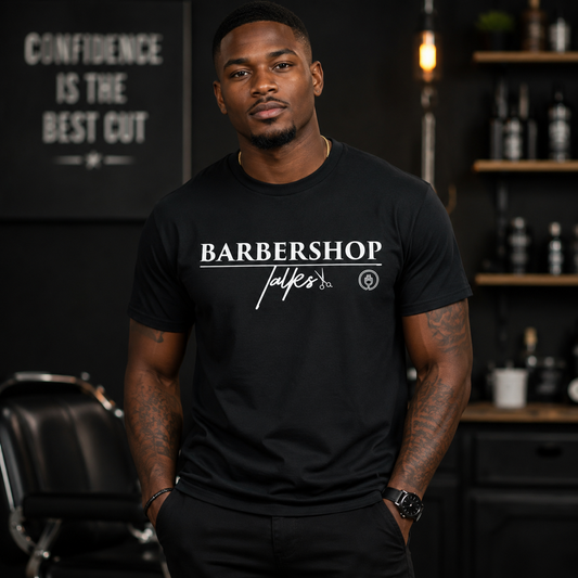 Barbershop Talk Logo White Shirt
