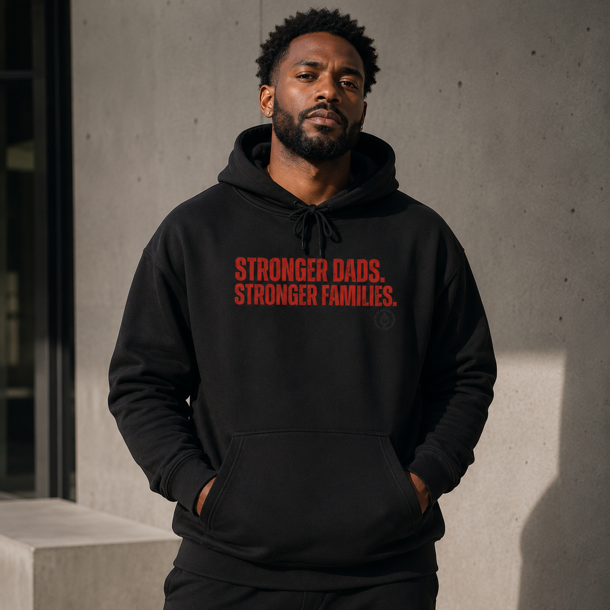 Stronger Dads. Stronger Families. Red Letters Adult Hoodie