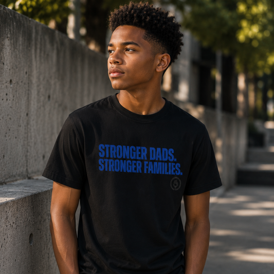 Stronger Dads. Stronger Families. Blue Letters Youth Tee