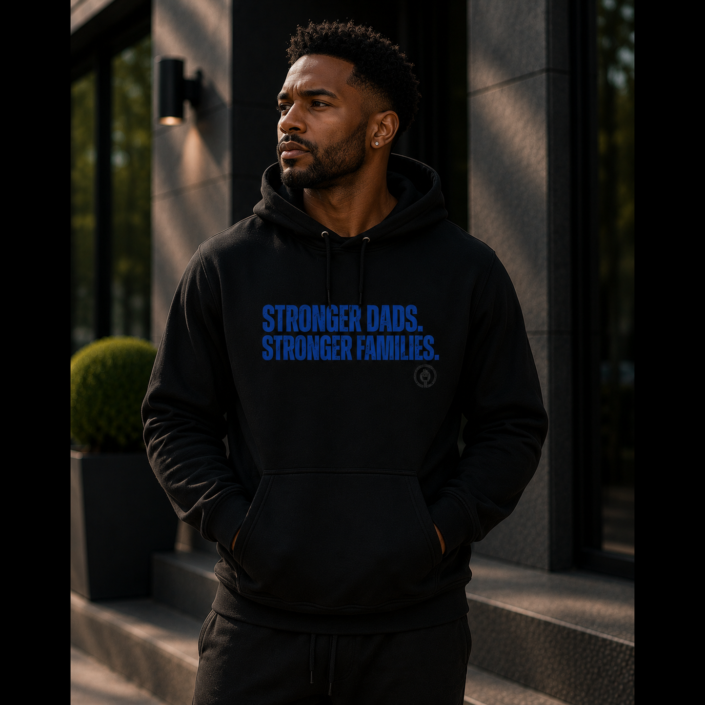 Stronger Dads. Stronger Families. Blue Letter Adult Hoodie