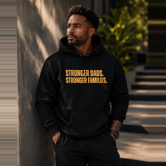 Stronger Dads. Stronger Families. Yellow Letter Adult Hoodie