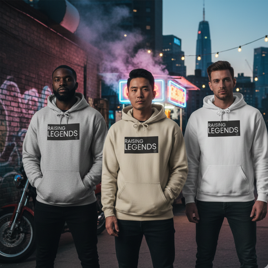 Raising Legends Hoodie - Bold Black Box Text Sweatshirt for Parents & Mentors