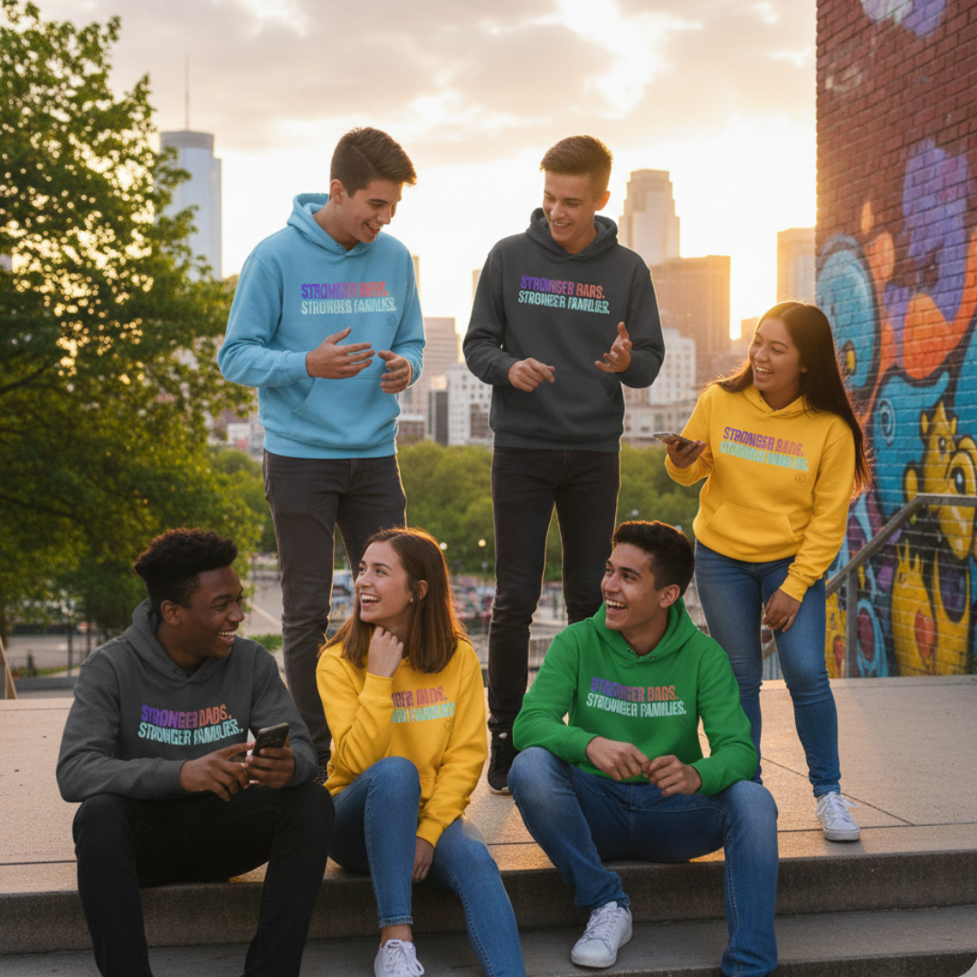 Youth Hoodie - "Stronger Dads. Stronger Families." Pastel Empowerment Pullover