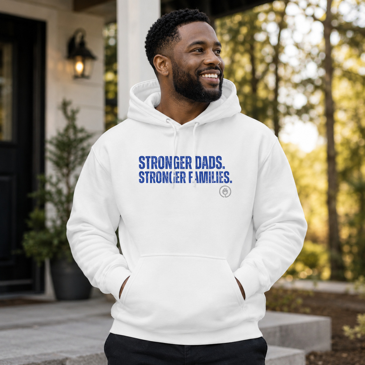 Stronger Dads. Stronger Families. Blue Letter Adult Hoodie