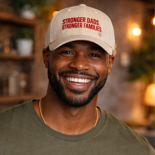 Stronger Dads, Stronger Families Baseball Cap — Embroidered Red Text Dad Hat
