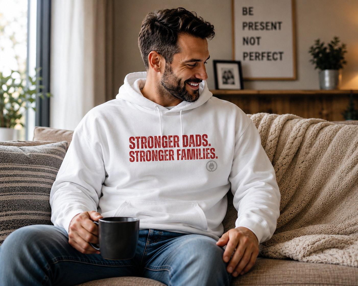 Stronger Dads. Stronger Families. Red Letters Adult Hoodie