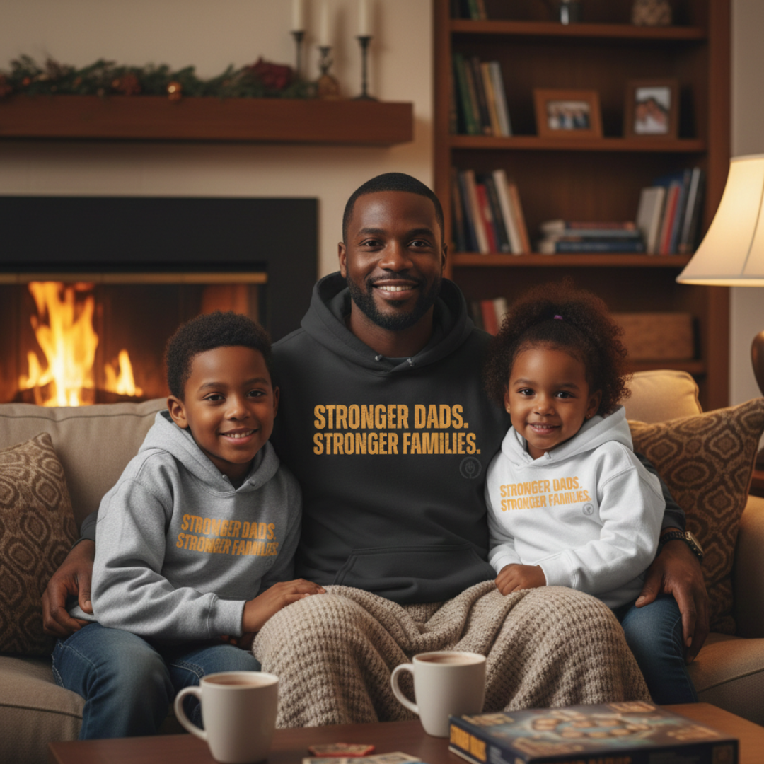 Youth Hoodie — "Stronger Dads. Stronger Families." Motivational Kids Pullover