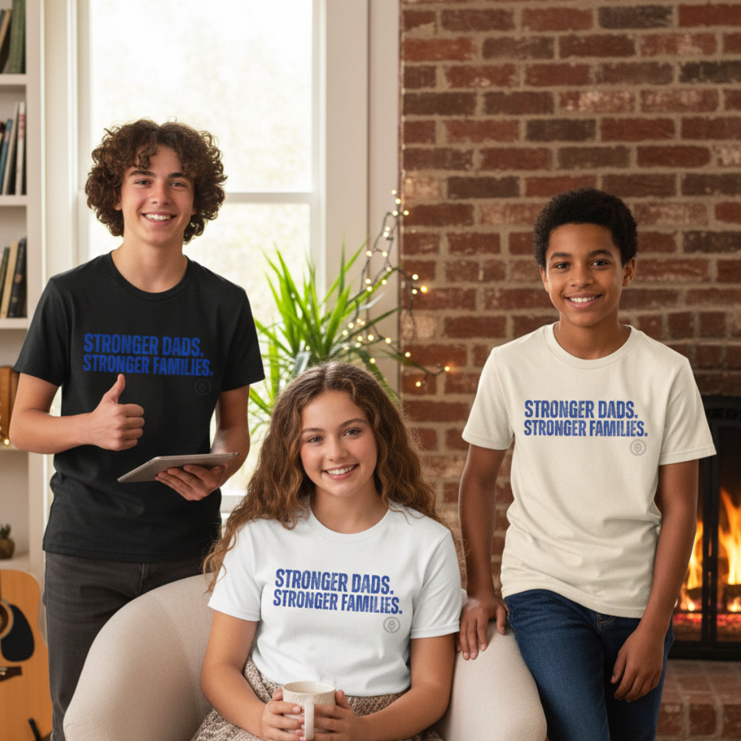 Youth Tee — "Stronger Dads. Stronger Families." Inspirational Kids T‑Shirt for Father’s Day & Family Events