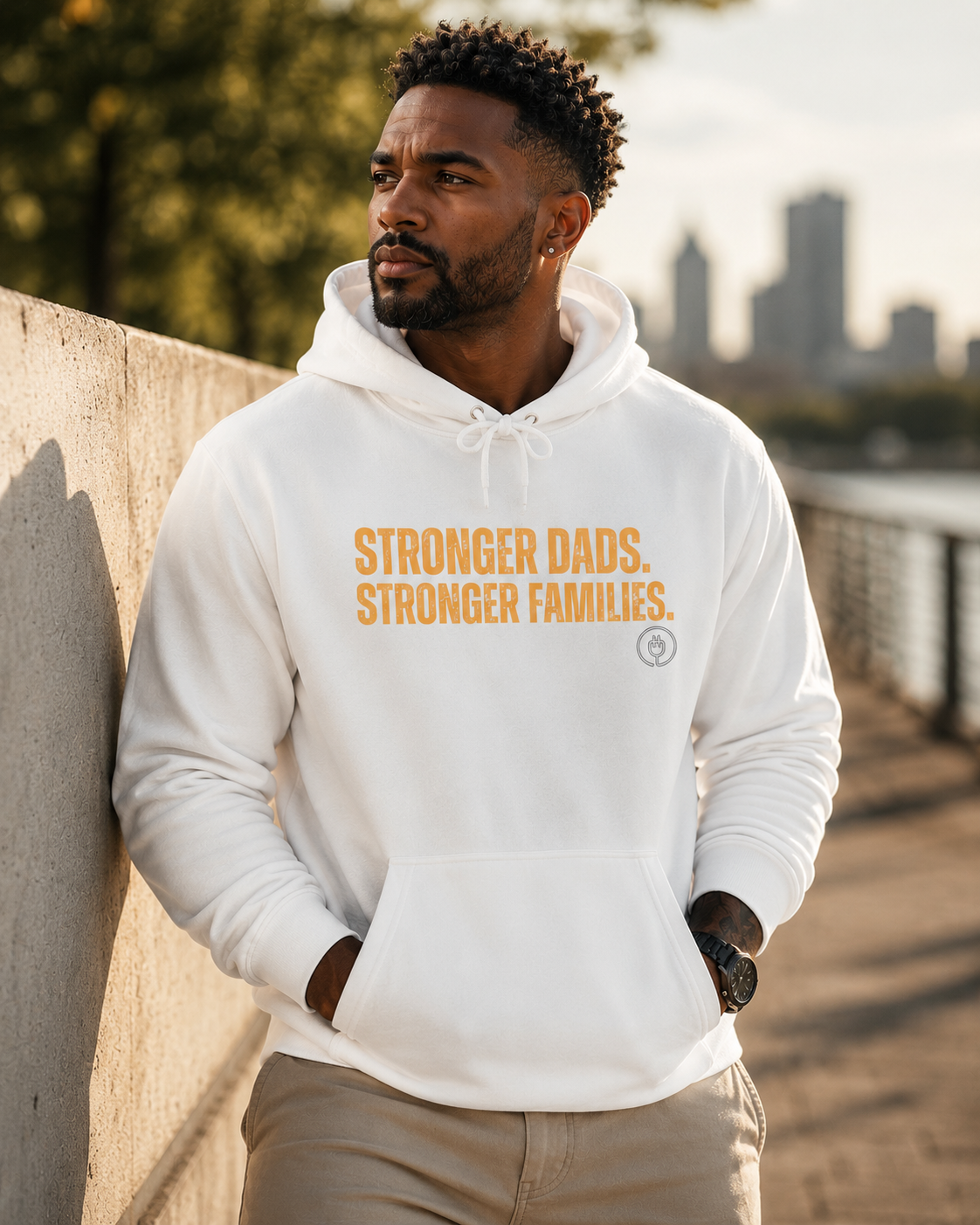 Stronger Dads. Stronger Families. Yellow Letter Adult Hoodie